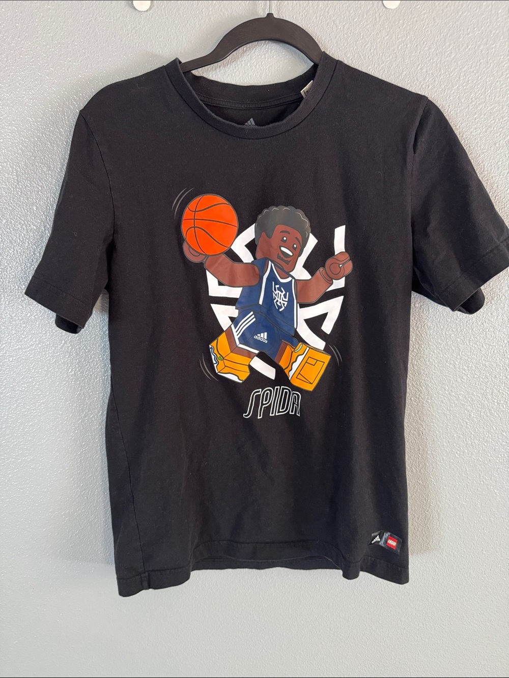 adidas Black Graphic Basketball Player Tee with Orange Accents